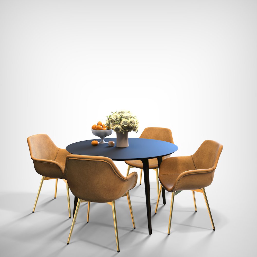 Markley Modern Leather Dining Arm Chair With Gold Metal Legs. Picture 17