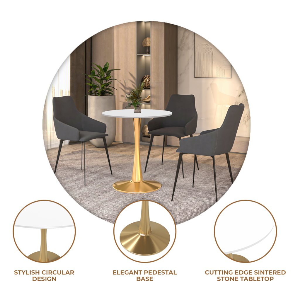Bristol 24" round dining table Gold Base With White Top. Picture 26