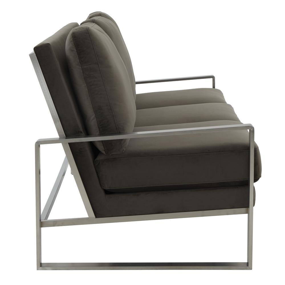 LeisureMod Jefferson Contemporary Modern Design Velvet Sofa With Silver Frame. Picture 4