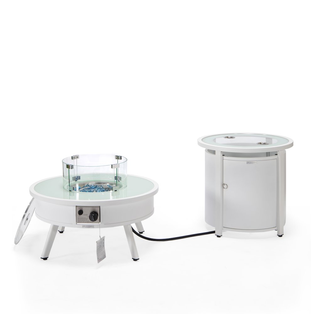 Walbrooke Patio Round Fire Pit and Tank Holder in White. Picture 4