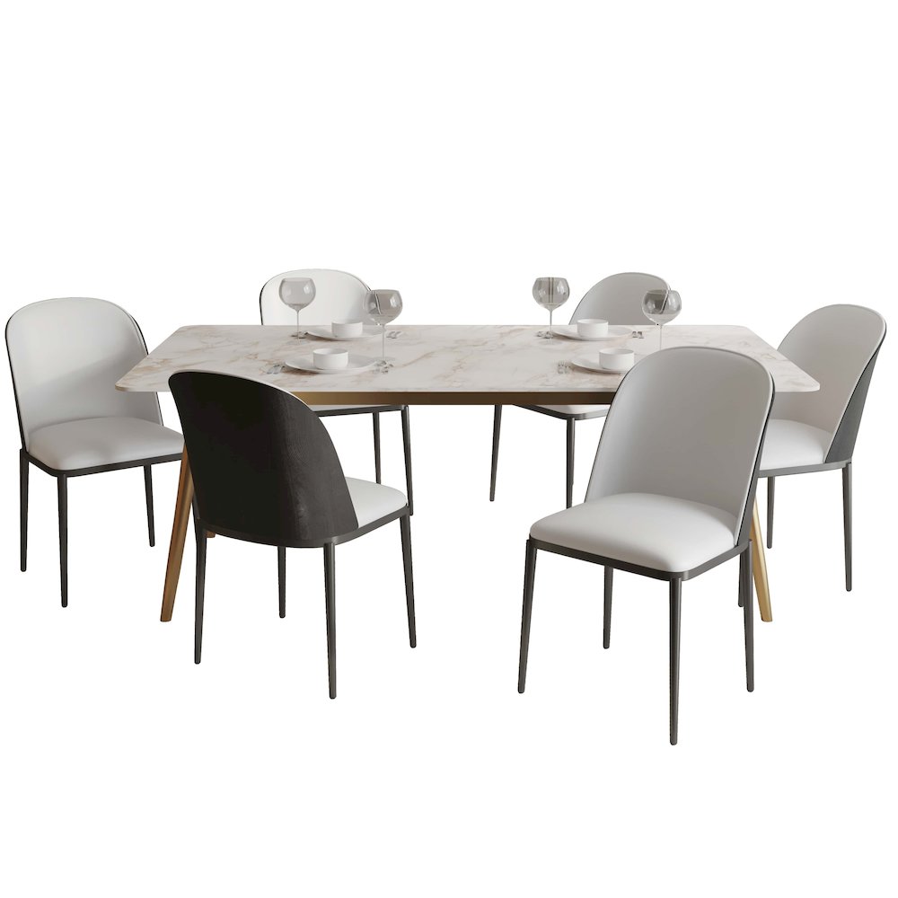 Zayle 7-Piece Dining Set with 55" Rectangular Dining Table in Black/White. Picture 4