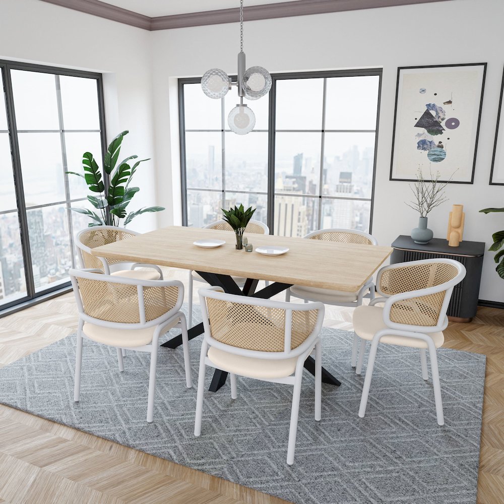 Ervilla - Dining Chair - White frame in White Leather Set of 4. Picture 5