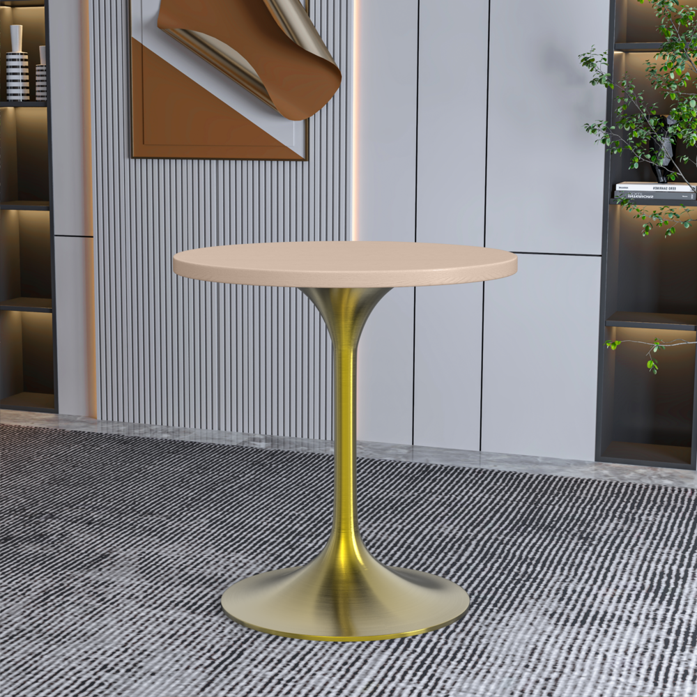 Verve 27" Round Dining Table, Brushed Gold Base with Light Natural Wood MDF Top. Picture 8