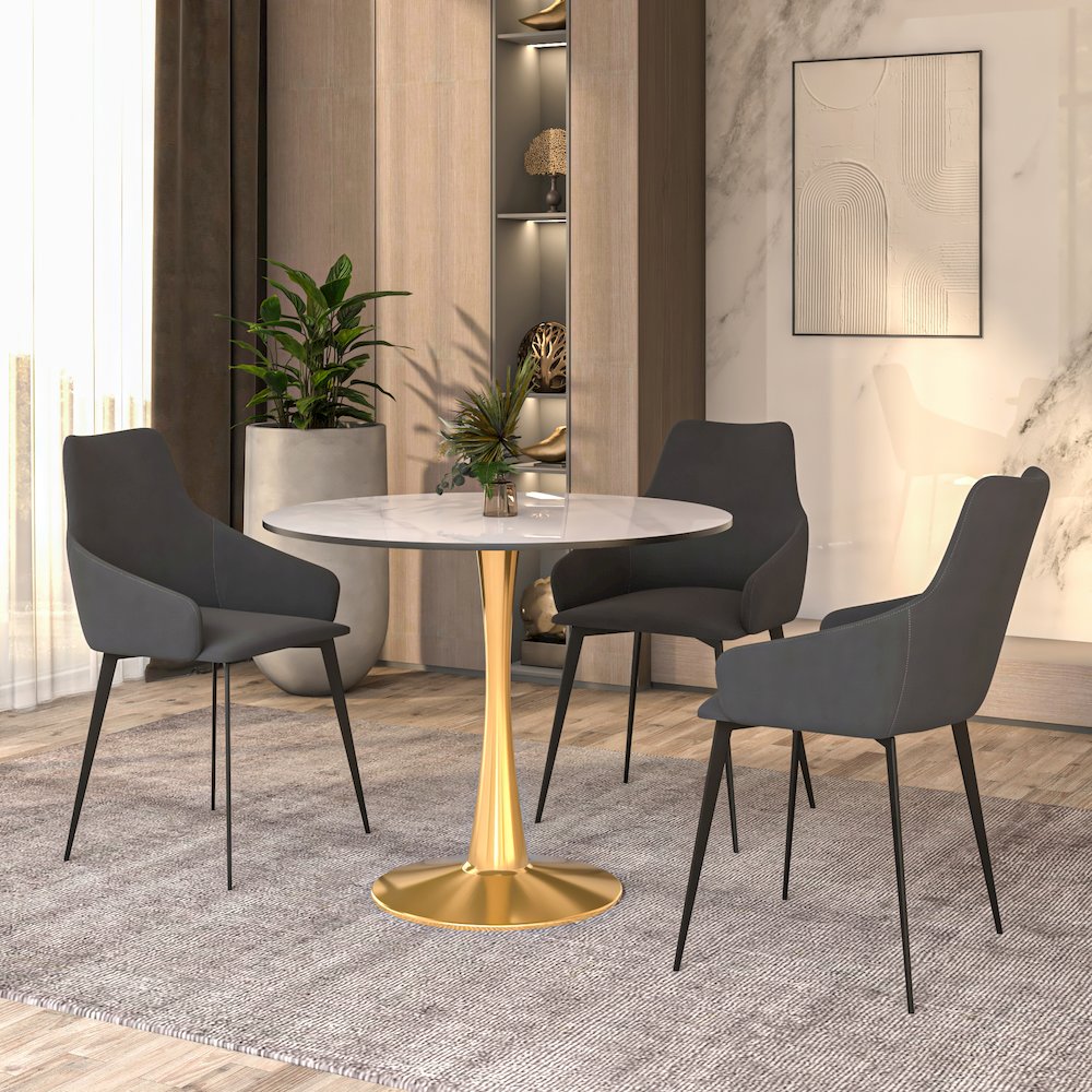 Bristol 31" round dining table Gold base with White Sintered stone Top. Picture 19
