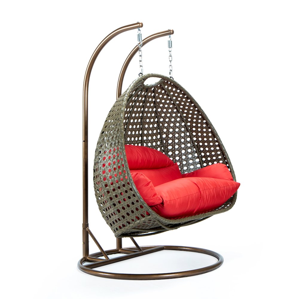 Beige Wicker Hanging 2 person Egg Swing Chair. Picture 6