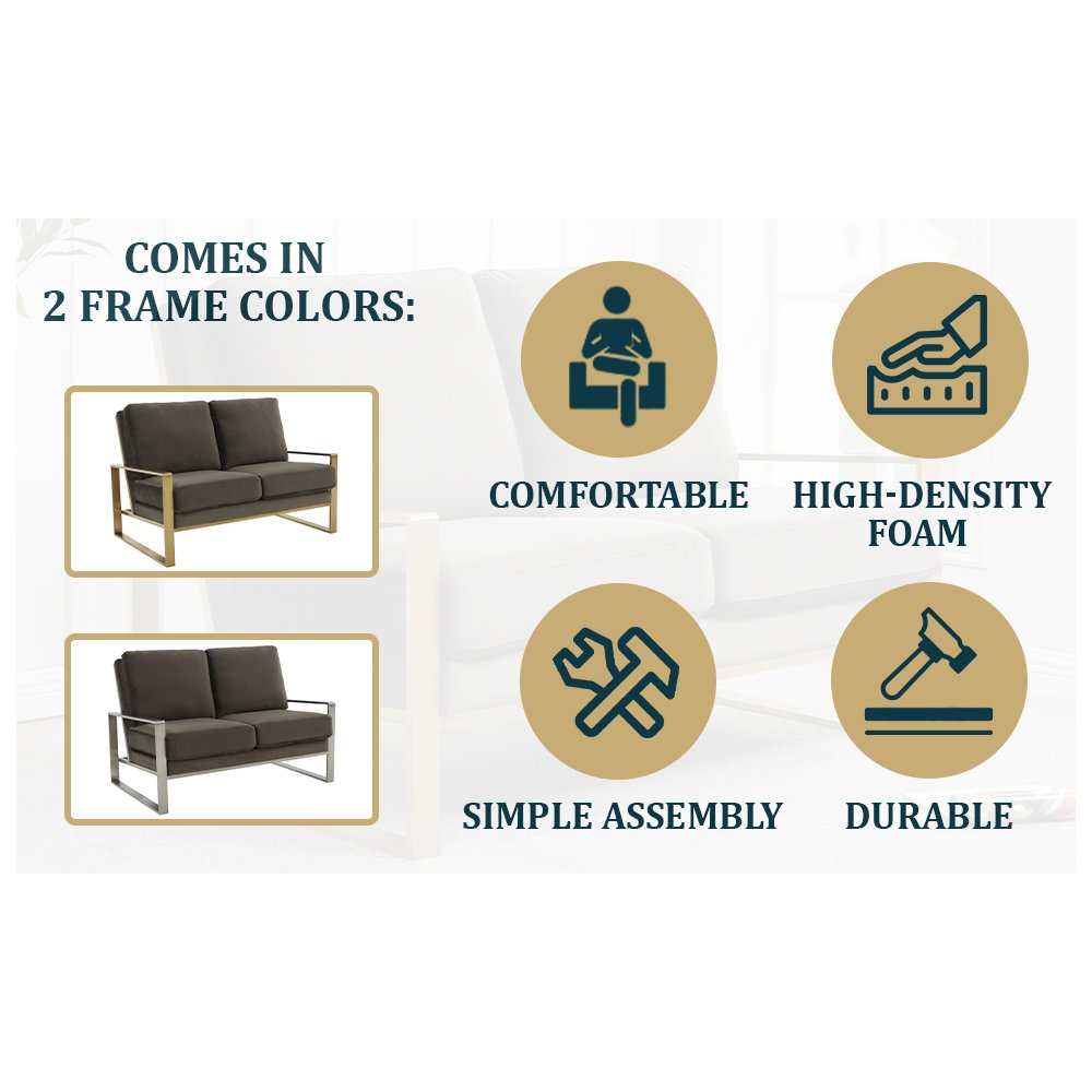 Jefferson Contemporary Modern Velvet Loveseat With Gold Frame. Picture 11
