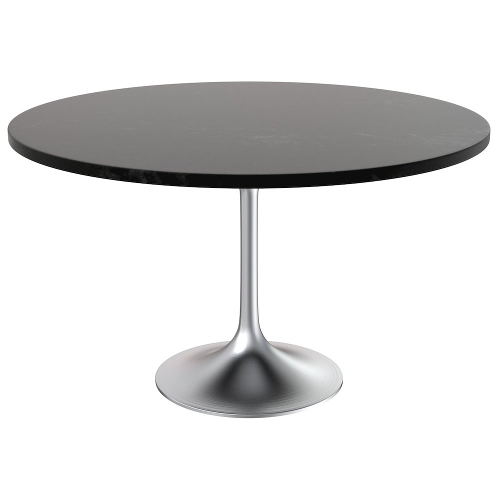 Verve Collection 48" Round Dining Table, Brushed Chrome Base with Black MDF Top. Picture 6