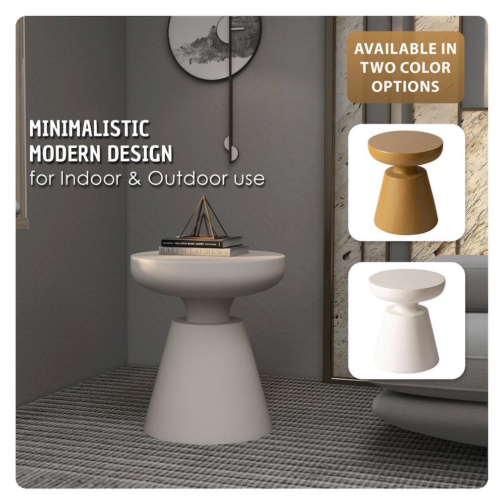 Isle Collection Fiberglass Outdoor Side Table in Cream. Picture 9