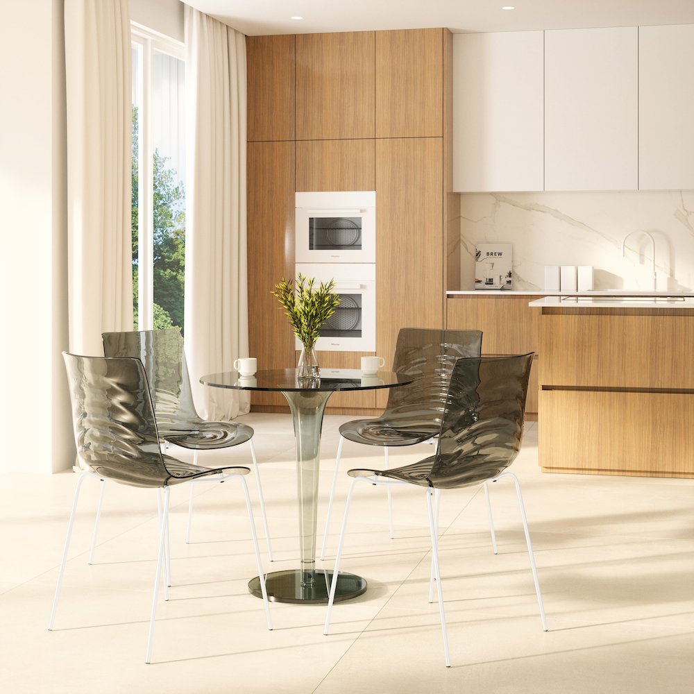 Astor Water Ripple Design Dining Chair in White Base Trans Black Seat. Picture 3