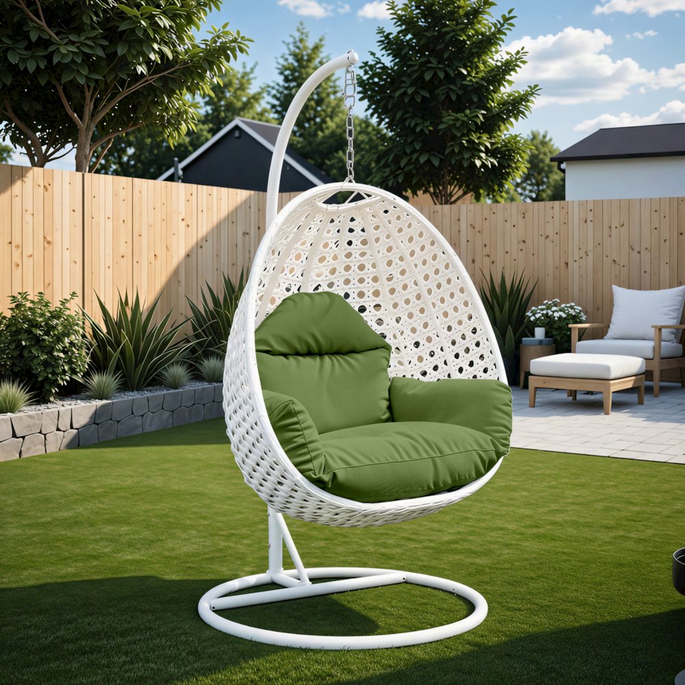 White Wicker Hanging Egg Swing Chair. Picture 11