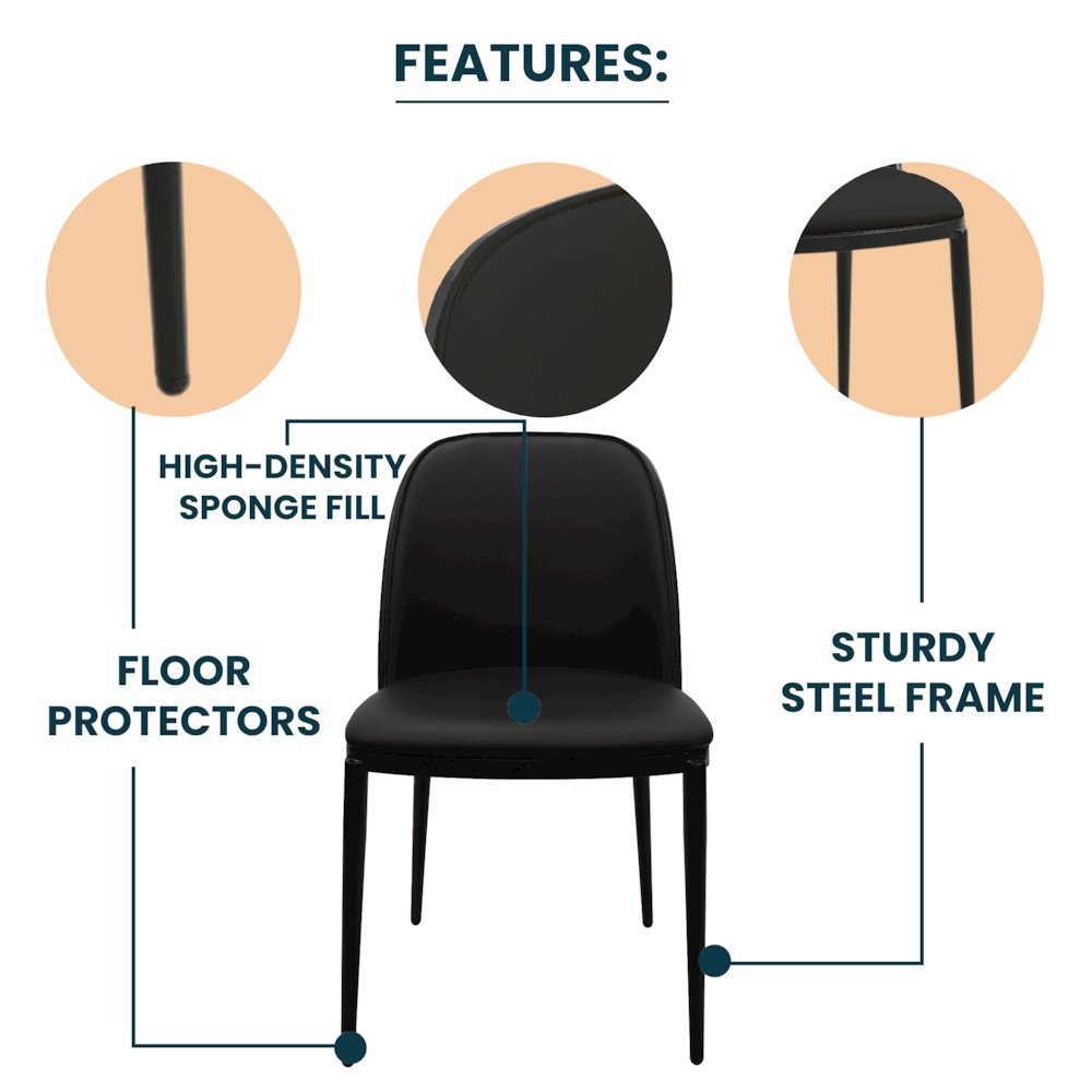 Tule Collection Dining Chair, Black Frame With Black Leather. Picture 13