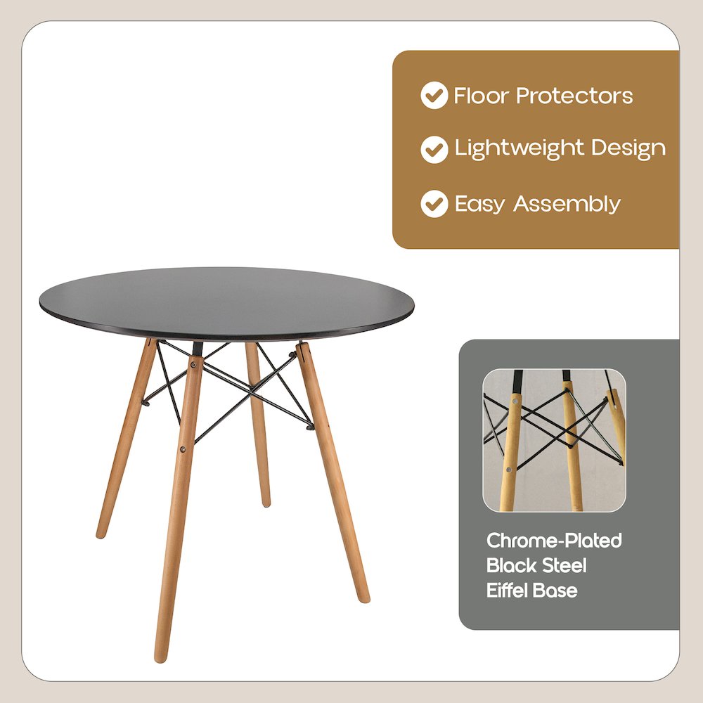 Dover Round Bistro Wood Top Dining Table W/ Natural Wood Eiffel Base. Picture 9