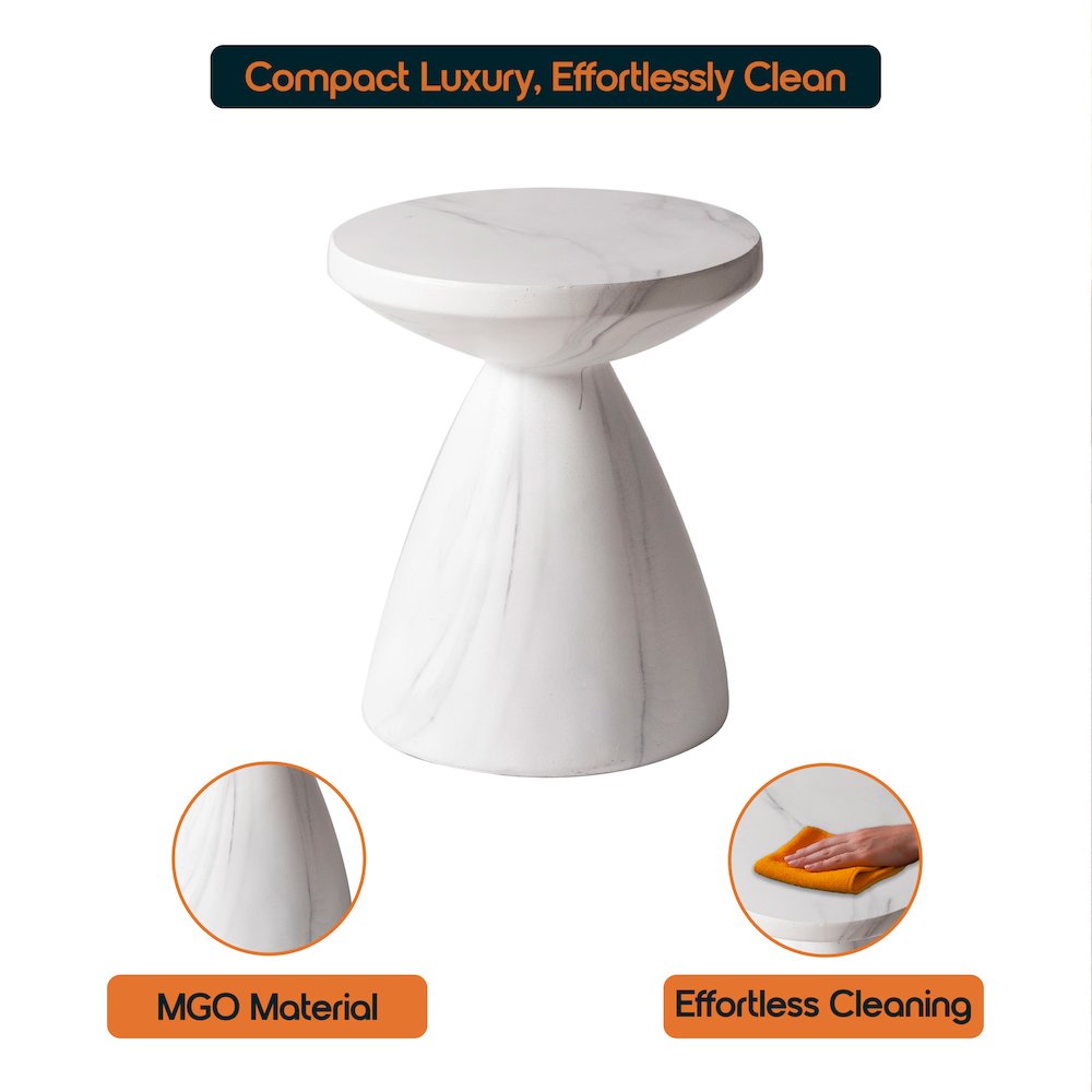 Dune Collection Fiberglass Outdoor Side Table in Marble White. Picture 12