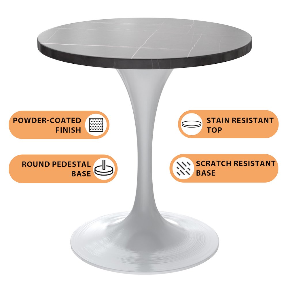 Verve Collection 27 Round Dining Table, White Base with Sintered Stone Black Top. Picture 2