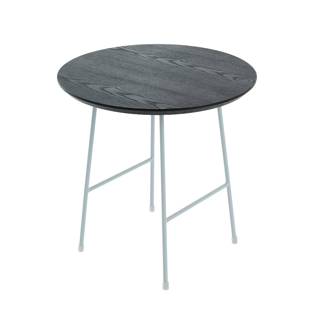 Rossmore Mid Century Modern Round Side Table With White Steel Frame. Picture 12