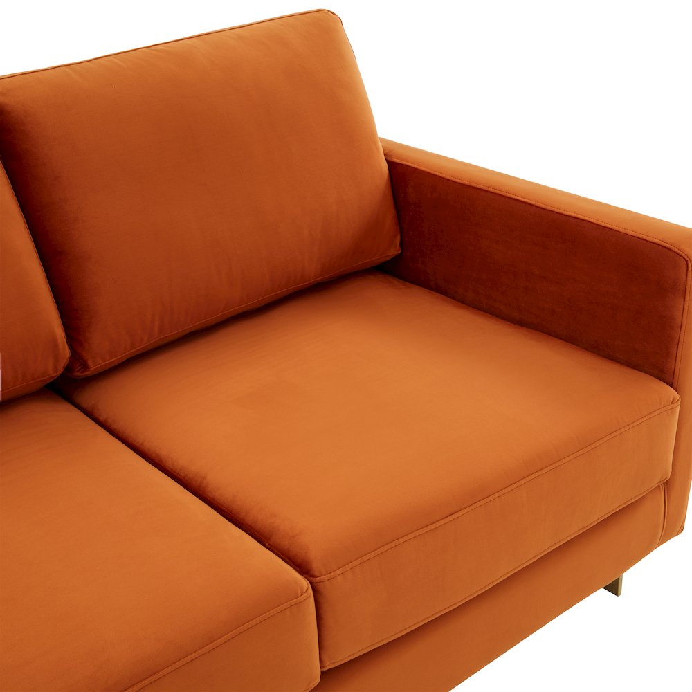 Lincoln Modern Mid-Century Upholstered Velvet Loveseat with Gold Frame. Picture 6