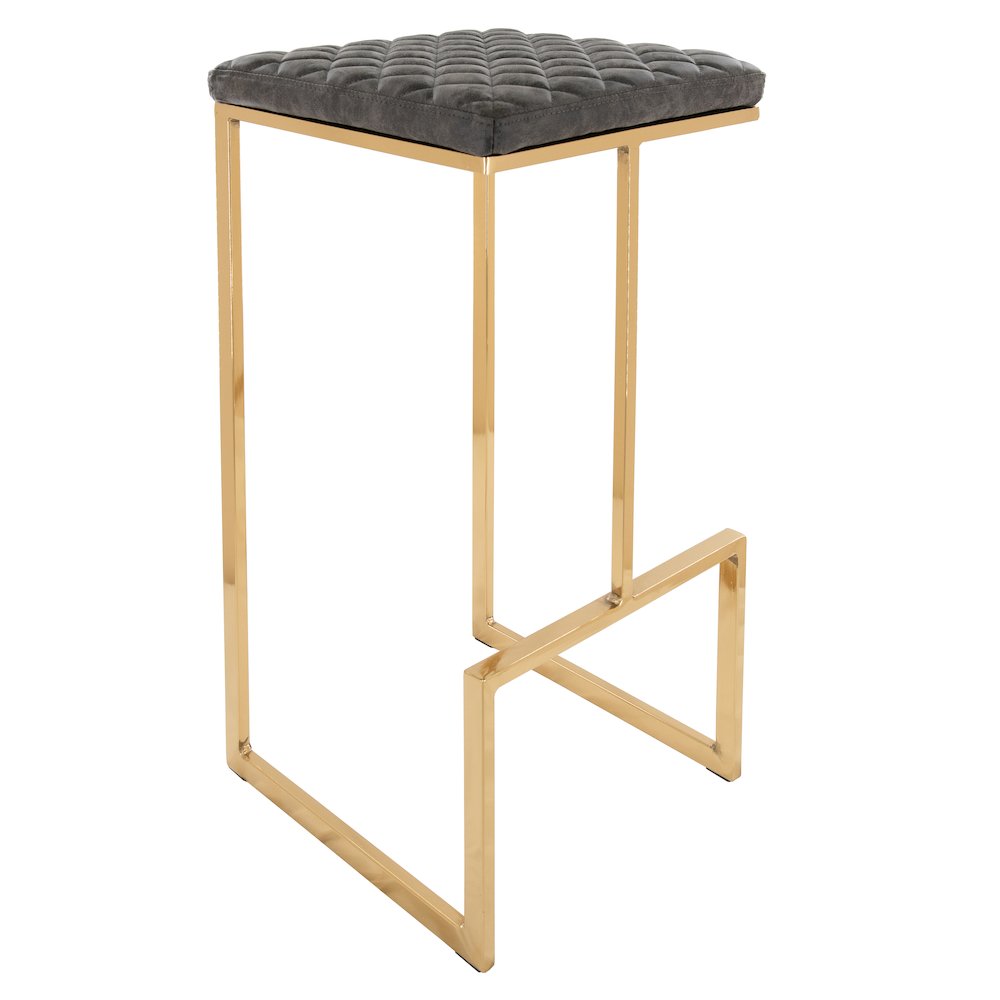 Quincy Quilted Stitched Leather Bar Stools With Gold Metal Frame. Picture 1