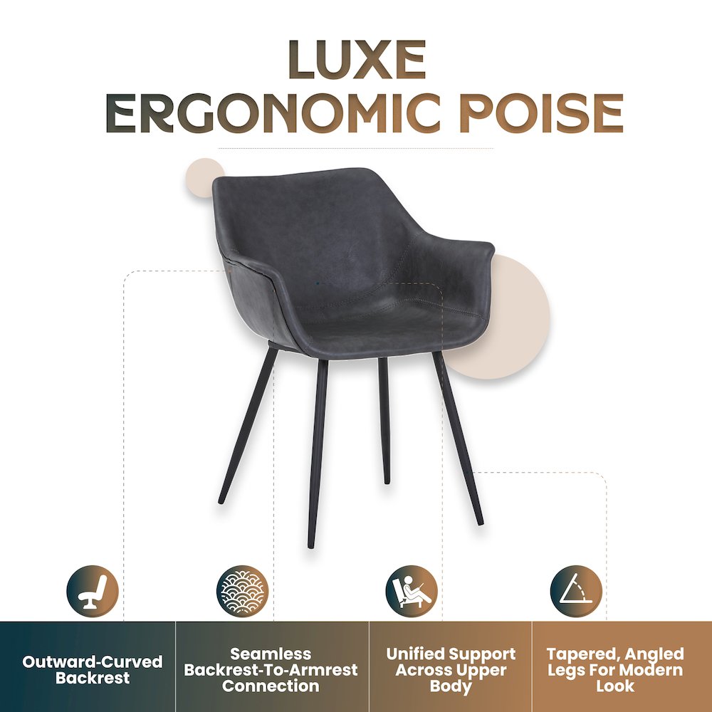 Markley Modern Leather Dining Arm Chair With Metal Legs. Picture 6
