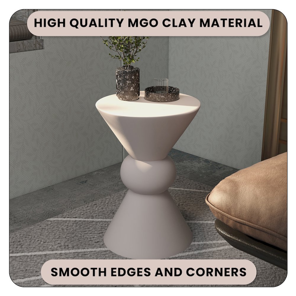 Echo Collection Fiberglass Outdoor Side Table in Cream. Picture 9