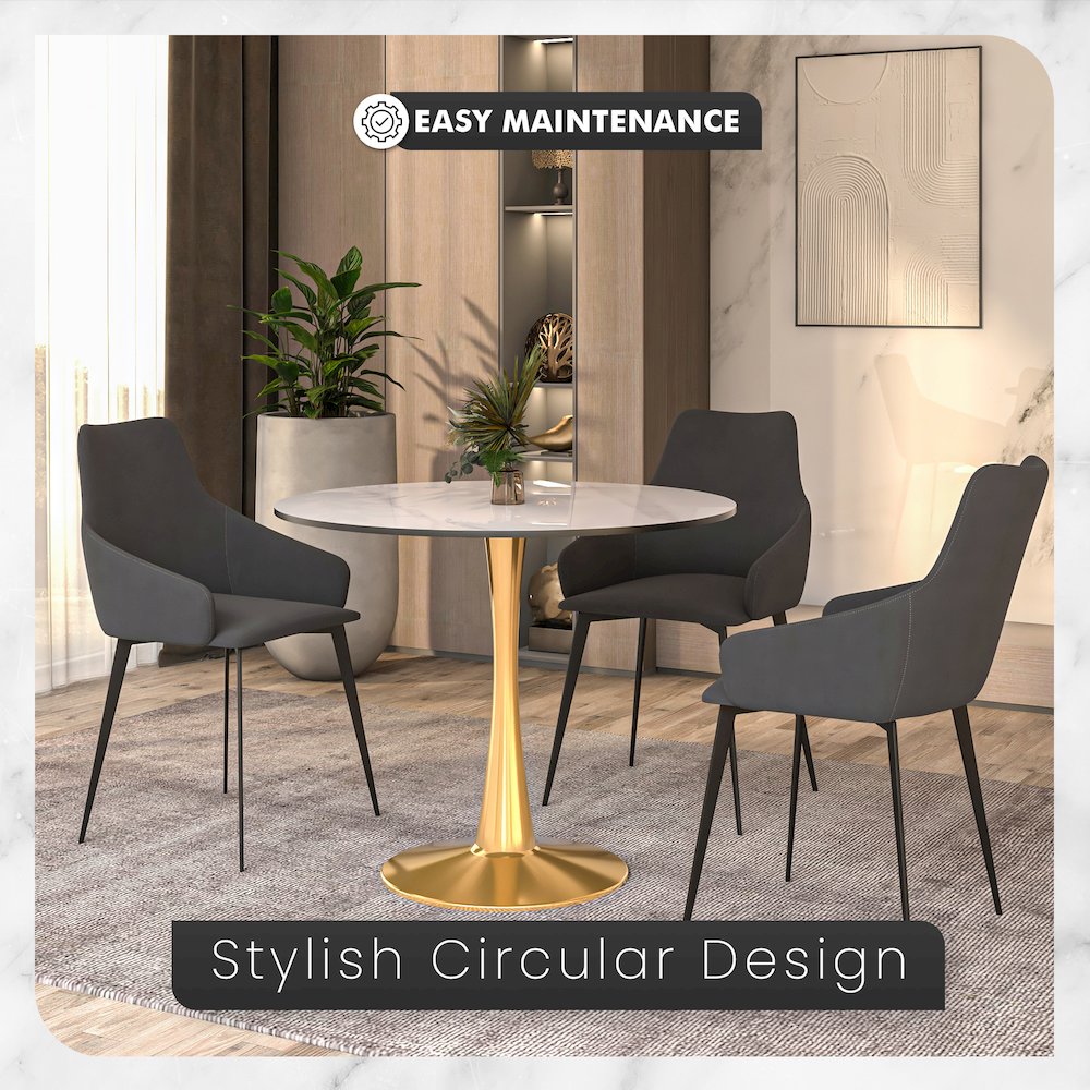 Bristol 35" round dining table Gold base with White Sintered stone Top. Picture 15