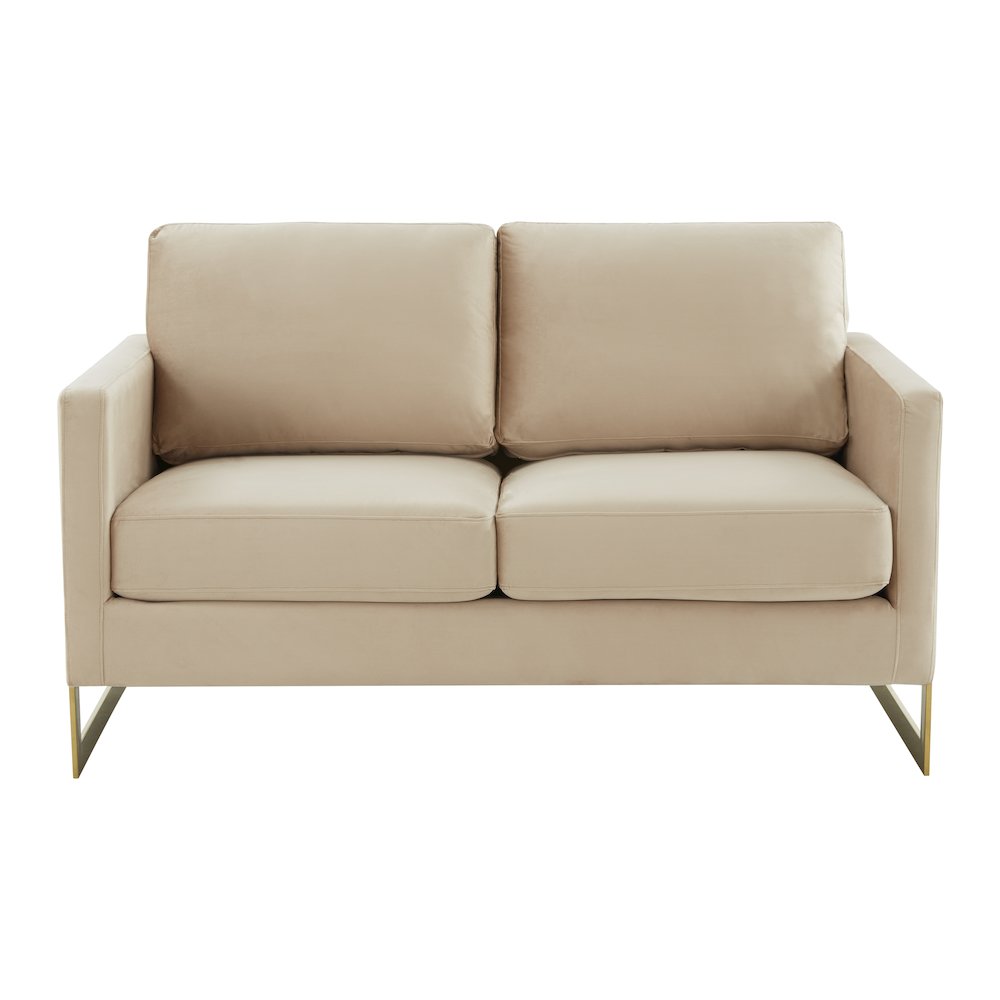 Lincoln Modern Mid-Century Upholstered Velvet Loveseat with Gold Frame. Picture 5