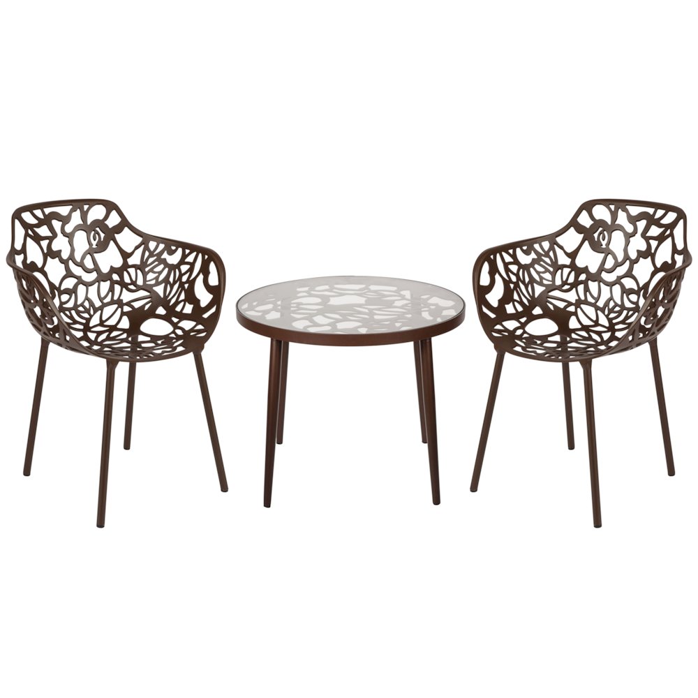 Devon Mid-Century Modern 3-Piece Aluminum Outdoor Patio Dining Set. Picture 2