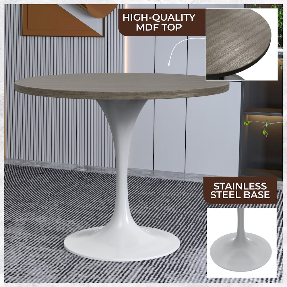 Verve Collection 36 Round Dining Table, White Base with Dark Maple MDF Top. Picture 2