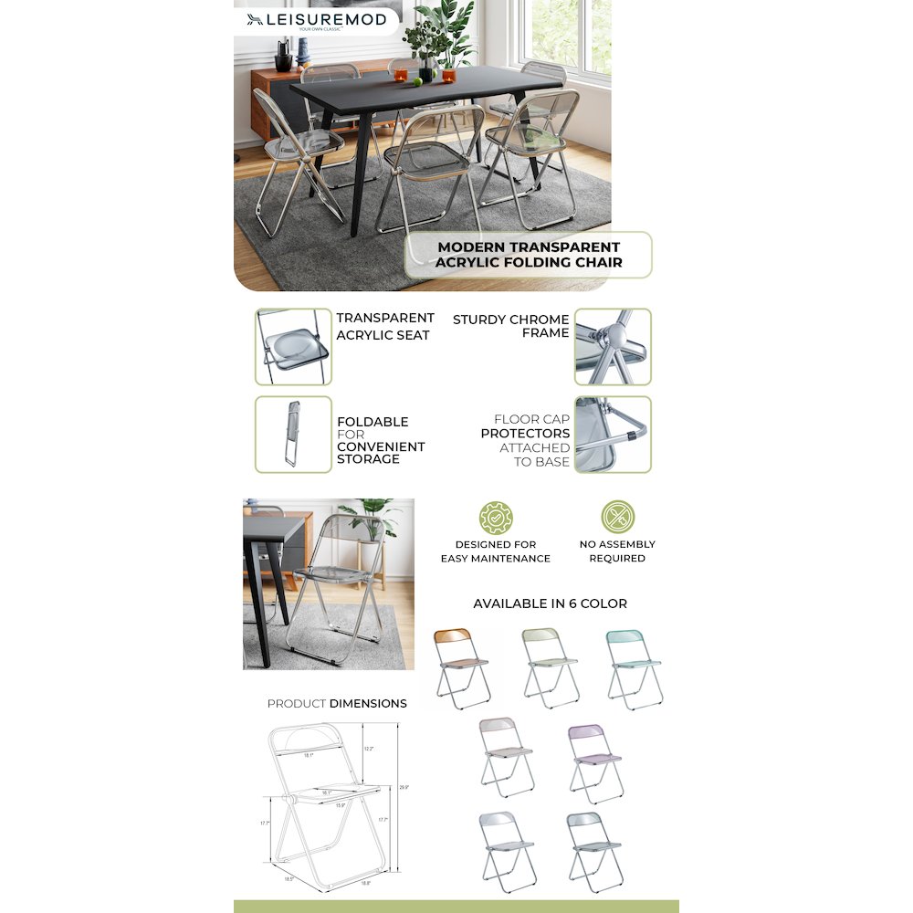 Lawrence Acrylic Folding Chair With Metal Frame. Picture 2