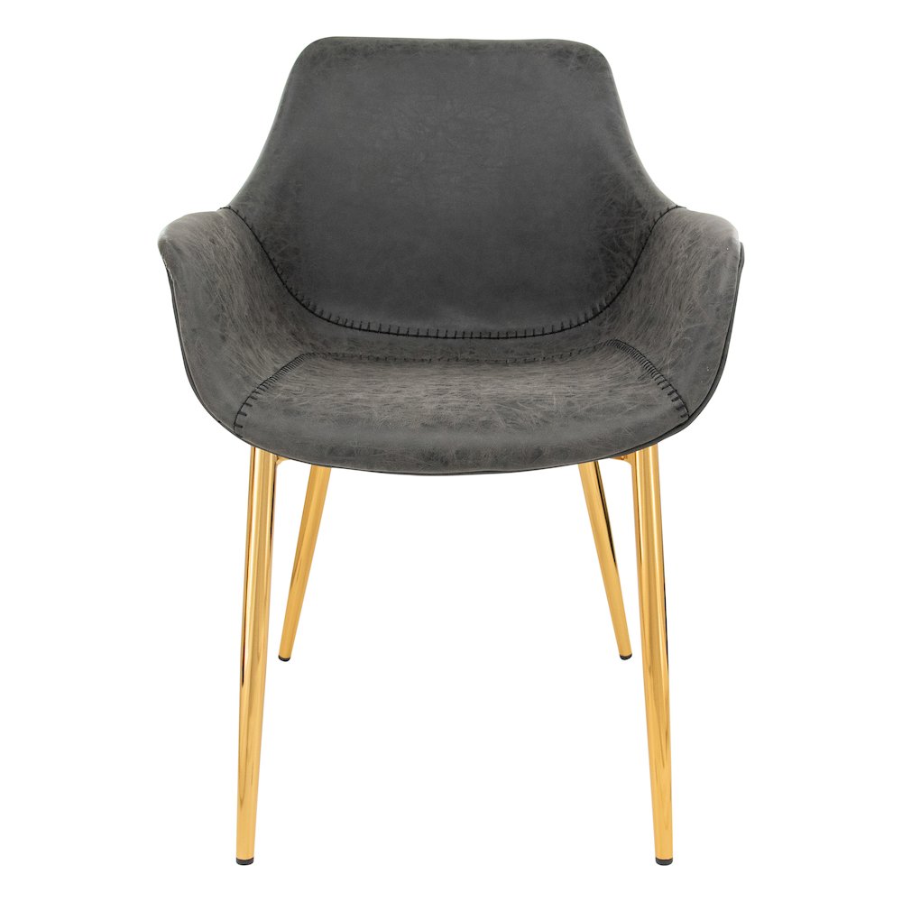 Markley Modern Leather Dining Arm Chair With Gold Metal Legs. Picture 7