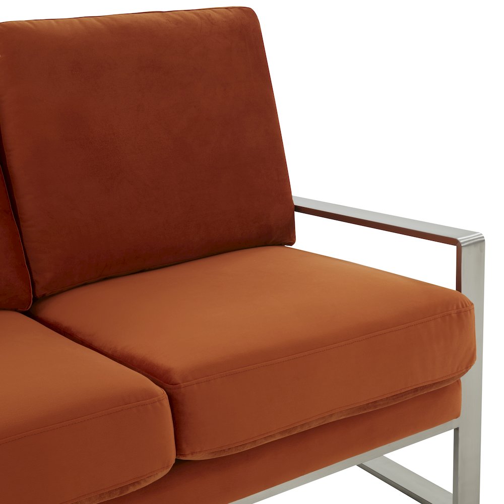 Jefferson Contemporary Modern Velvet Loveseat With Silver Frame. Picture 6