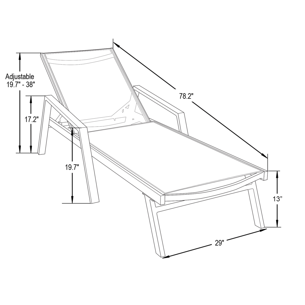Lounge Chair With Armrests in Black Aluminum Frame, Set of 2. Picture 9