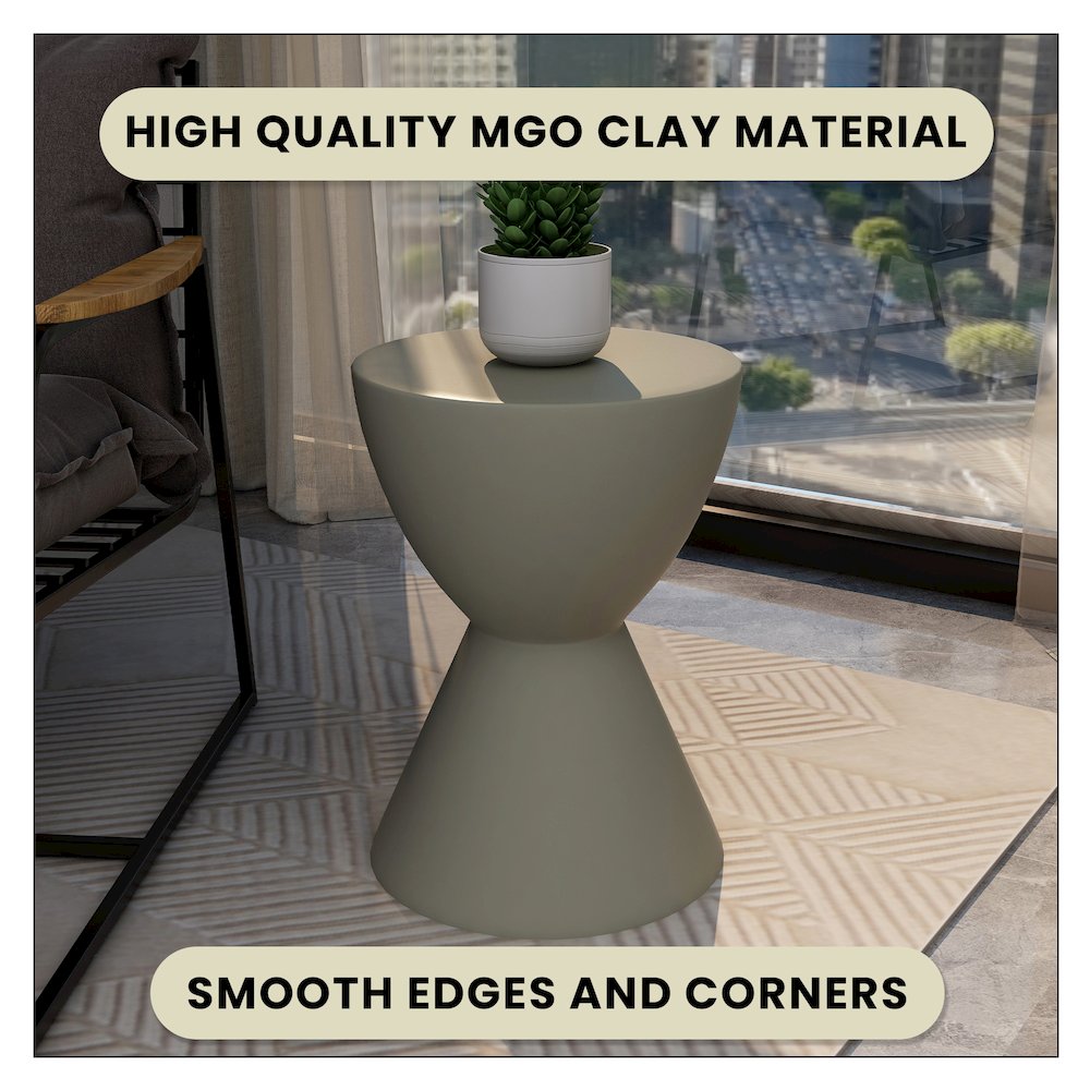 Loft Collection Fiberglass Outdoor Side Table in Moss Grey. Picture 10