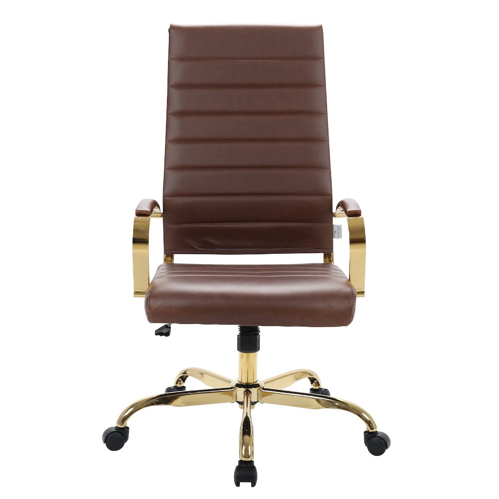Benmar High-Back Leather Office Chair With Gold Frame. Picture 11
