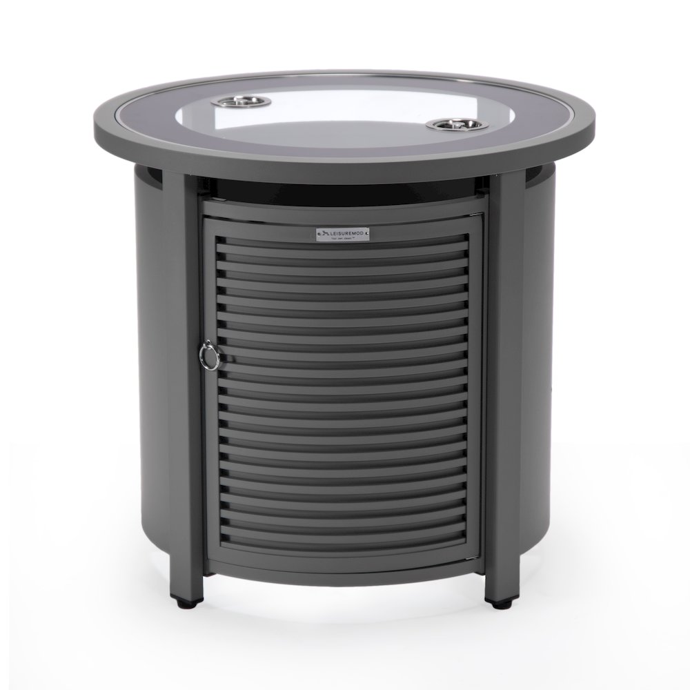 Walbrooke Patio Round Fire Pit and Tank Holder with Slats Design in Grey. Picture 12