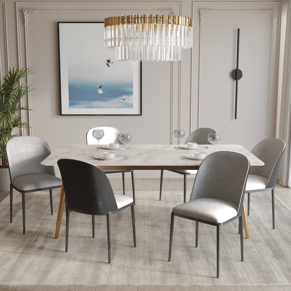 Zayle 7-Piece Dining Set with 55" Rectangular Dining Table in Black/Light Grey. Picture 3