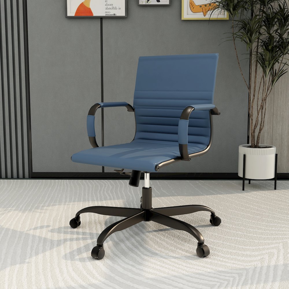 Harris Leather Office Chair in Blue With Black Frame. Picture 29