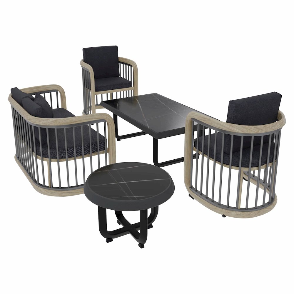 Klyra 5-Piece Aluminum Conversation Set with 2 accent chair in Grey. Picture 11