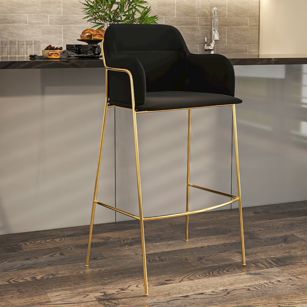 Axis Collection Modern Gold Bar height Chair in Black. Picture 1