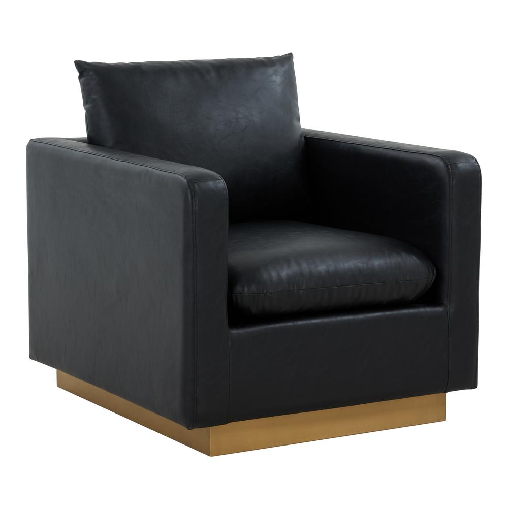 LeisureMod Nervo Leather Accent Armchair With Gold Frame, Black. Picture 1