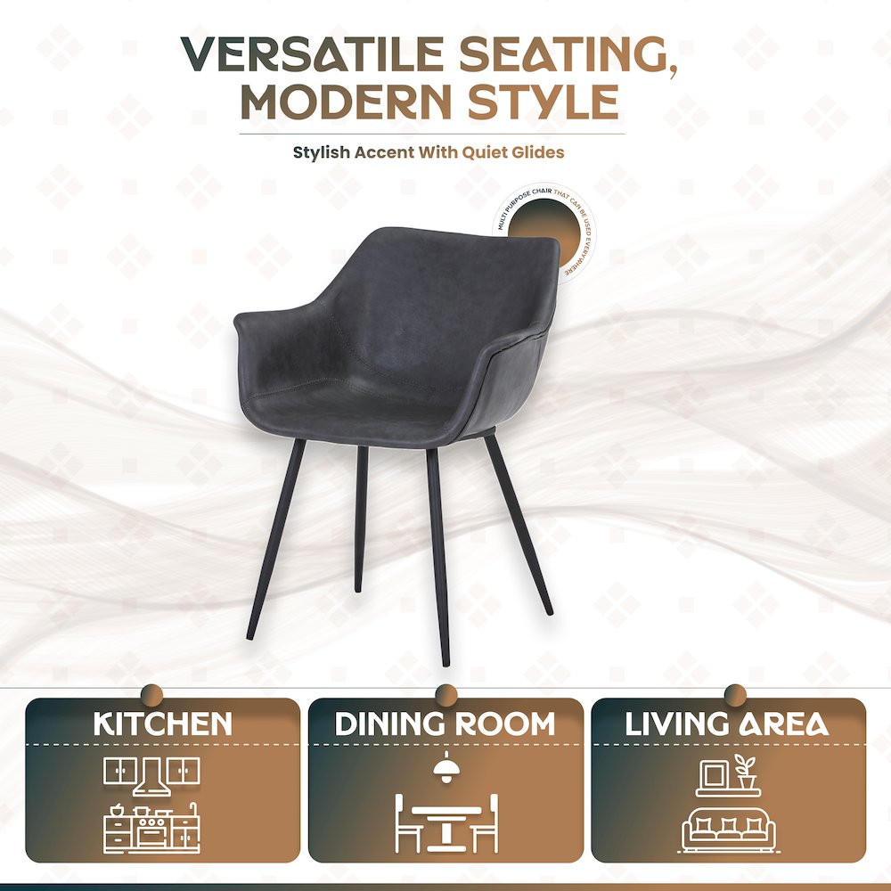 Markley Modern Leather Dining Arm Chair With Metal Legs. Picture 8