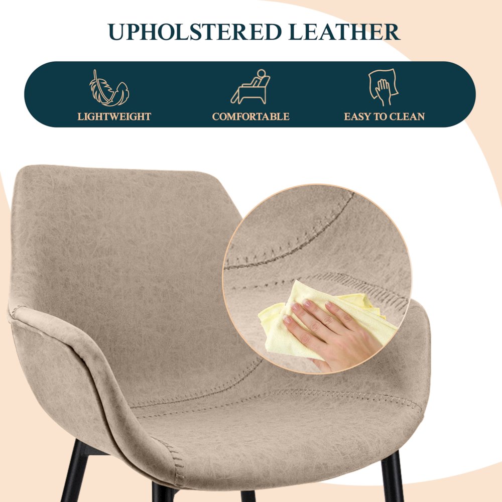 Markley Modern Leather Dining Arm Chair Set of 2 in Taupe. Picture 7