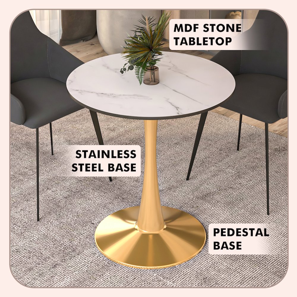 Bristol 24" round dining table Gold Base With White Top. Picture 17