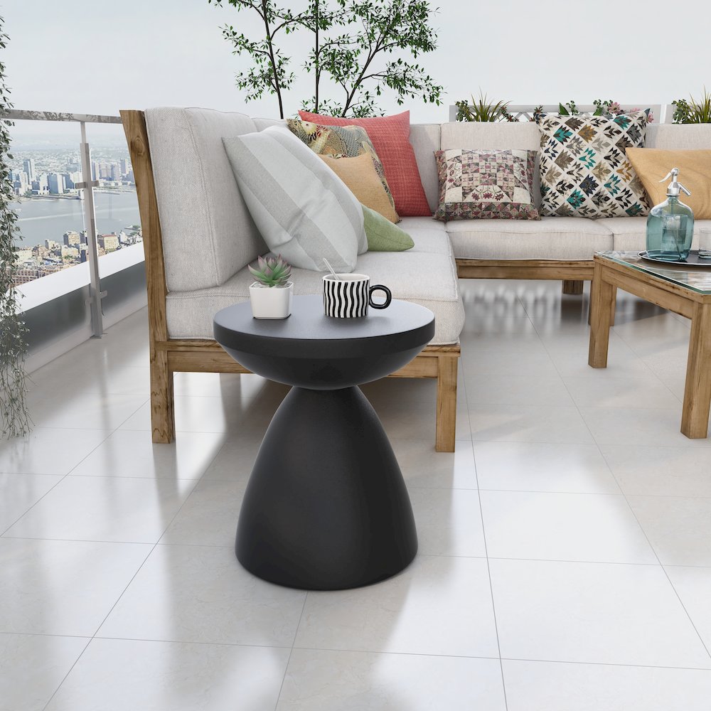 Dune Collection Fiberglass Outdoor Side Table in Black. Picture 7