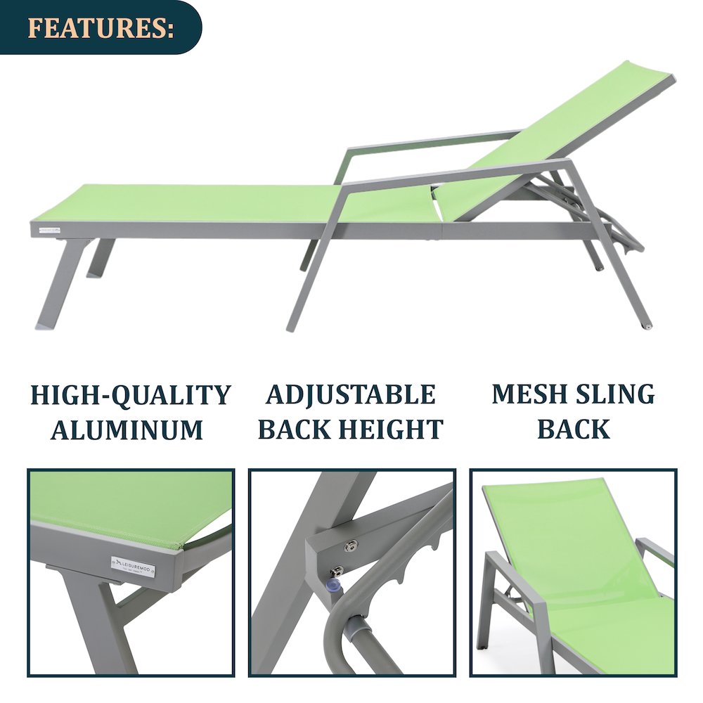 Marlin Modern Grey Aluminum Outdoor Patio Chaise Lounge Chair. Picture 4