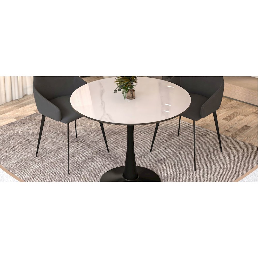 Bristol 31" round dining table Black base with White Sintered stone Top. Picture 28
