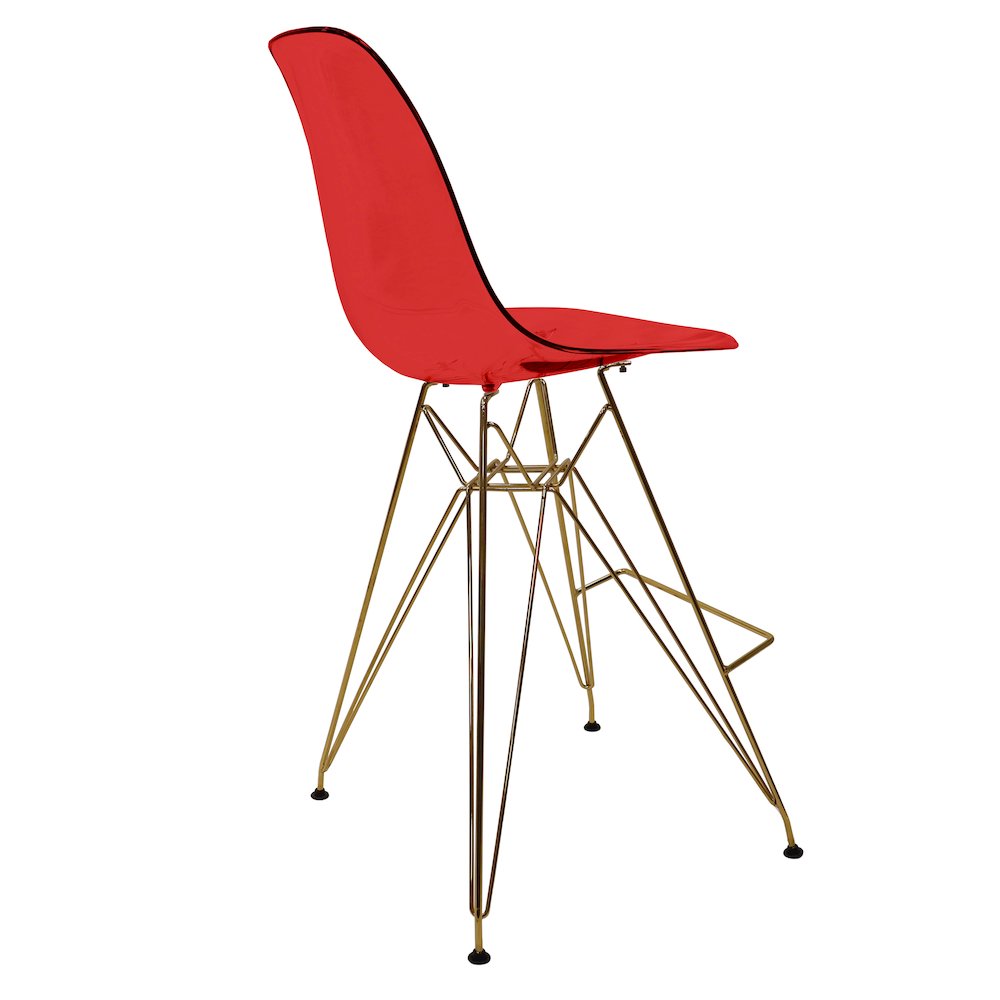 Cresco Counter Height Chair With Eiffel Gold Base In Transparent Red. Picture 5