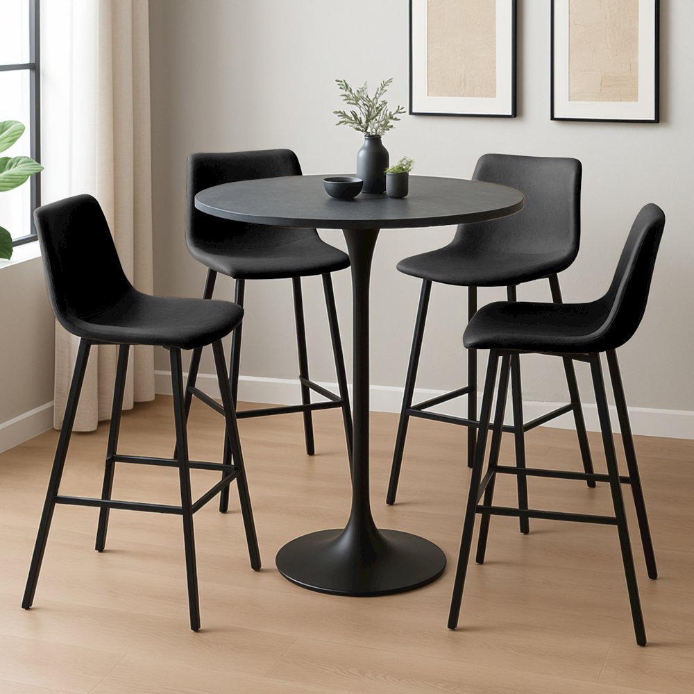Elland Modern Upholstered Leather Bar Stool With Iron Legs & Footrest. Picture 10