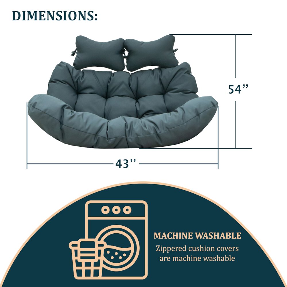 LeisureMod Wicker 2 Person Double Folding Hanging Egg Swing Cushion. Picture 2