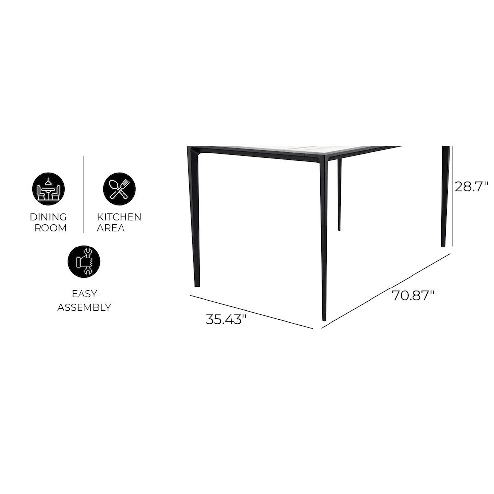 Avo Series Modern Dining Table Black Base, With 62 White/Gold Sintered Stone Top. Picture 48
