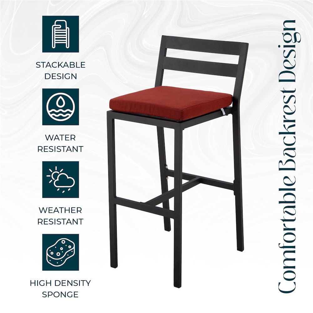 Chelsea Collection Modern Aluminum Outdoor Chair in black with Cherry Cushions. Picture 20